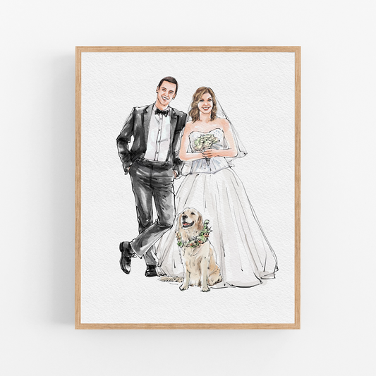 Watercolour Line People Portrait, Pen and Ink Drawing, Gifts For The Couple, Personalised Art, Custom family portrait