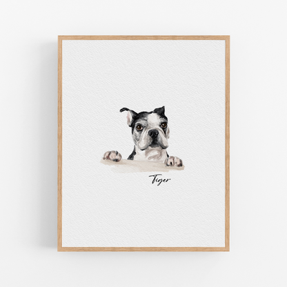 Custom Mini Watercolor Pet Portrait, Tiny Dog Portrait From Photo, Personalised Dog memorial Gift on Framed, Pet Painting