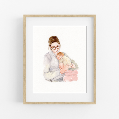 Custom Mom Portrait From Photo | Personalized Watercolor Gift for Mom