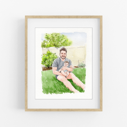 Custom Dad Portrait From Photo | Personalized Watercolor Gift for Father