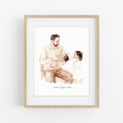Custom Portrait for Dad and Mom, Watercolor Painting From Photo, Father's Day Gift, Gift from daughter, Father and bride Portrait