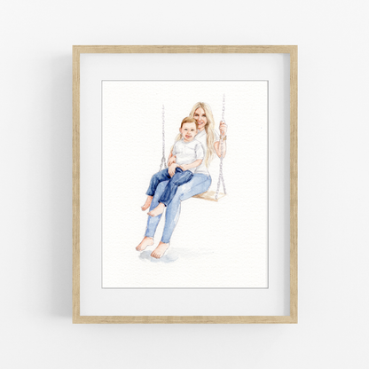 Custom Mom Portrait From Photo | Personalized Watercolor Gift for Mom