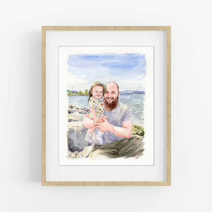 Custom Dad Portrait From Photo | Personalized Watercolor Gift for Father