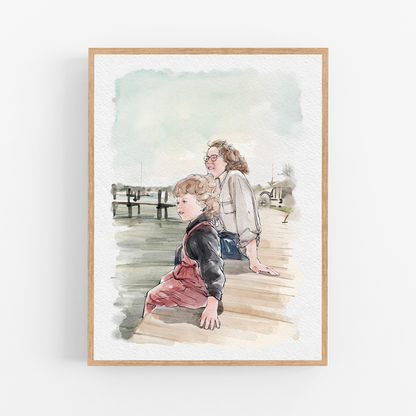 Custom Watercolour Family Portrait from Photo, Pen and Ink Drawing, Gifts For The Couple, Anniversary Gift, Proposal Gift