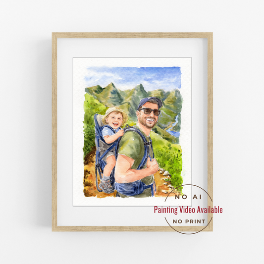 Custom Dad Portrait From Photo | Personalized Watercolor Gift for Father