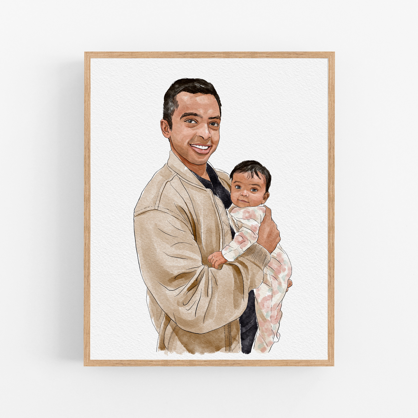 Fathers Day Gift from Wife, Custom Detailed Watercolor Portraits from Daughter, Personalized First Father's Day Gift from Photo