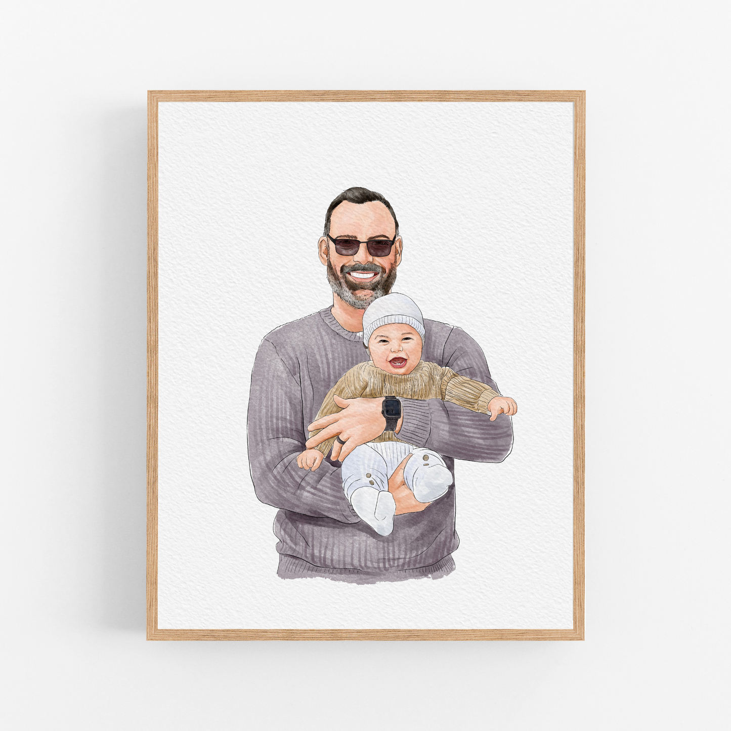 Fathers Day Gift from Wife, Custom Detailed Watercolor Portraits from Daughter, Personalized First Father's Day Gift from Photo