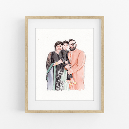 Custom Family Portrait from Photo, Personalized Watercolor Portrait, Hand Drawn Family Artwork