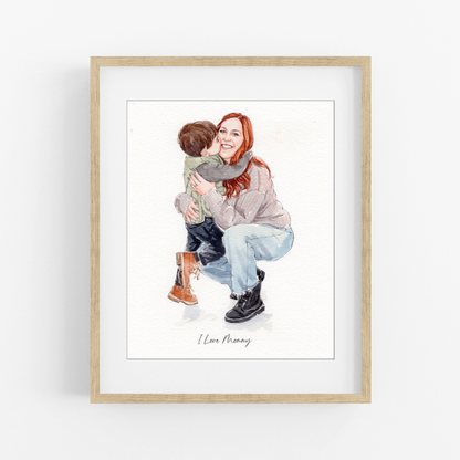 Custom Mom Portrait From Photo | Personalized Watercolor Gift for Mom