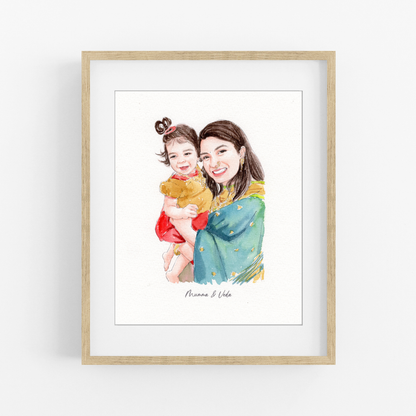 Custom Mom Portrait From Photo | Personalized Watercolor Gift for Mom