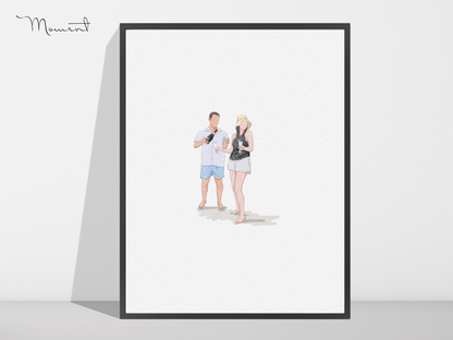Custom Mini Portrait, Watercolor Family Portrait from Photo, Personalized Anniversary Gift, Minimalist Wall Art, Family Gifts
