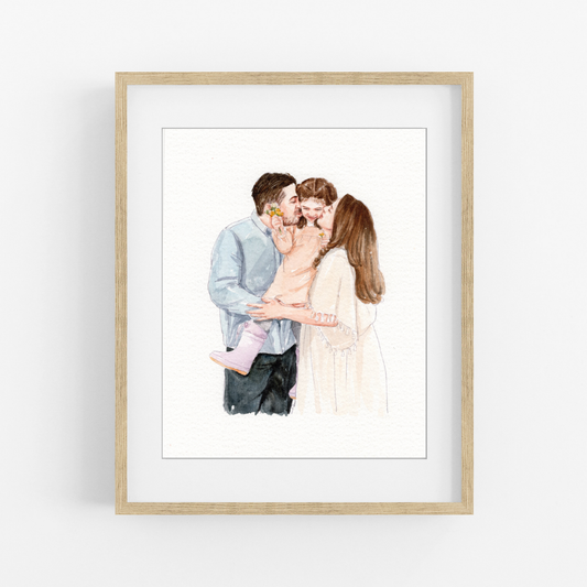 Custom Family Portrait from Photo, Personalized Watercolor Portrait, Hand Drawn Family Artwork