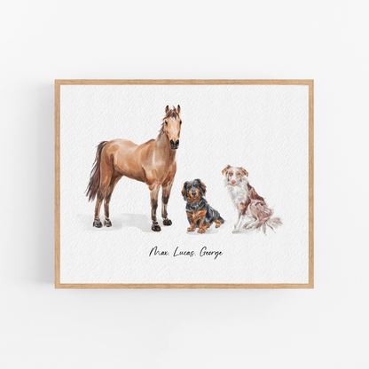 Custom Mini Watercolor Pet Portrait, Tiny Dog Portrait From Photo, Personalised Dog memorial Gift on Framed, Pet Painting