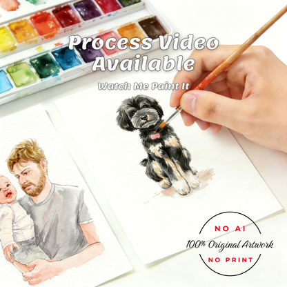 Custom Dad Portrait From Photo | Personalized Watercolor Gift for Father