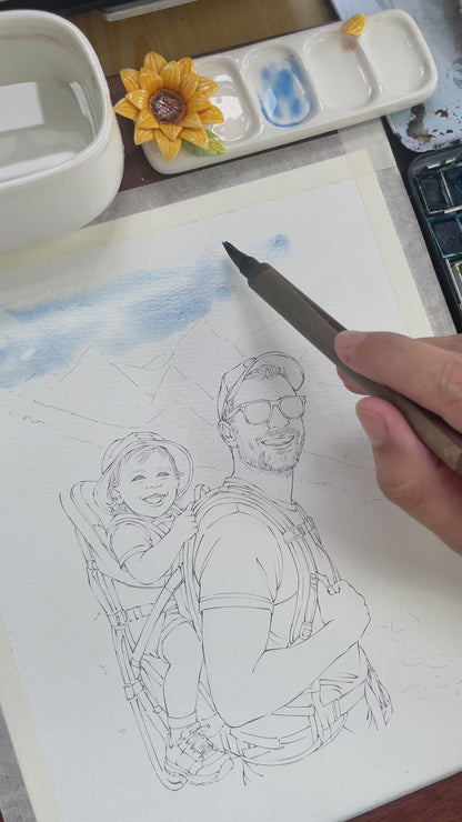 Custom Dad Portrait From Photo | Personalized Watercolor Gift for Father
