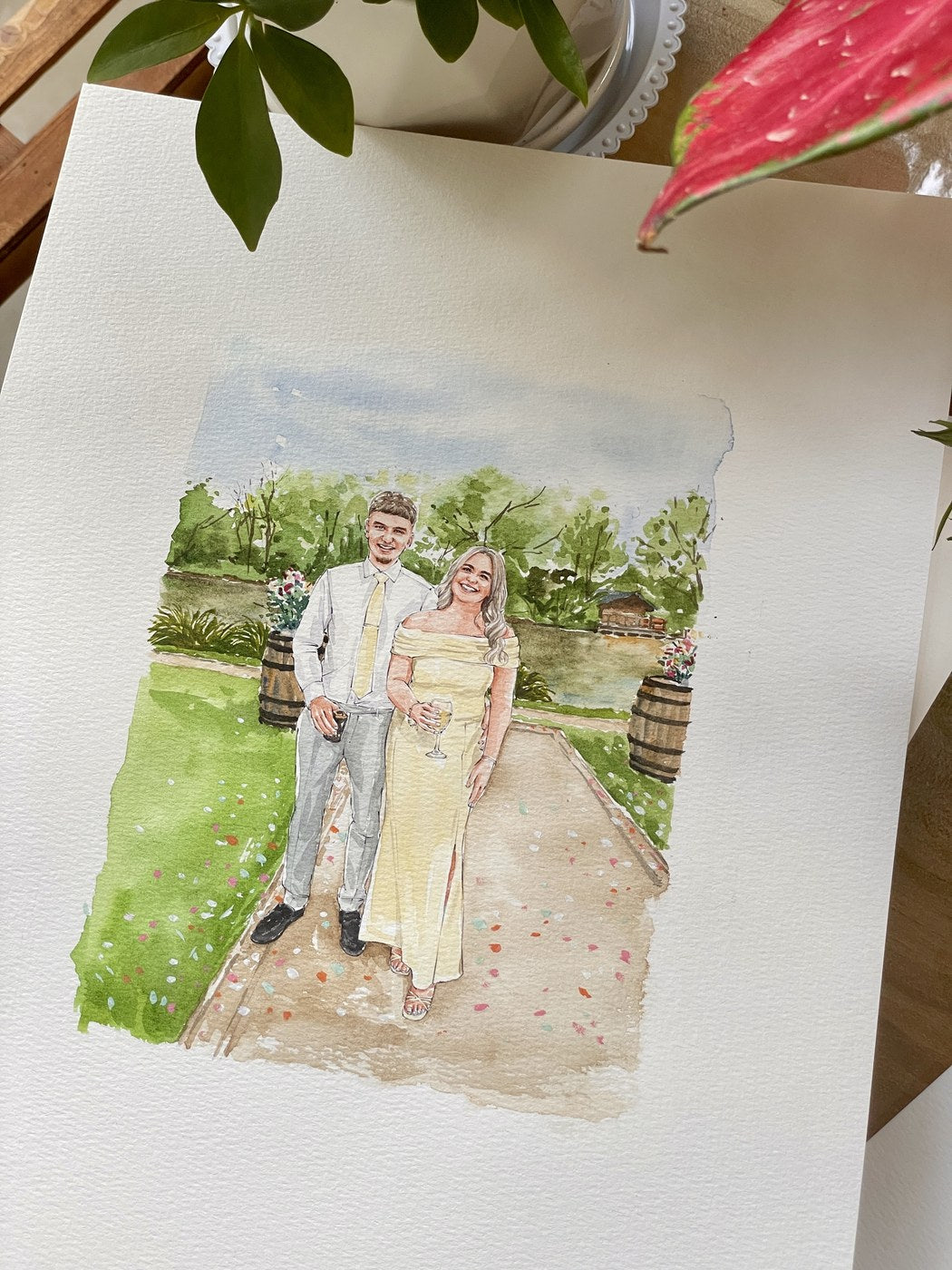 Finished custom couple wedding watercolor portrait