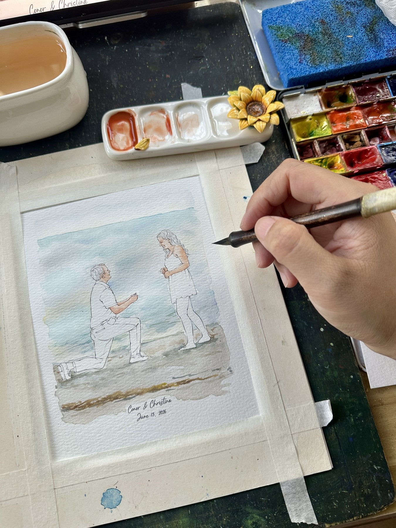 Conor and Christina proposal watercolor in progress