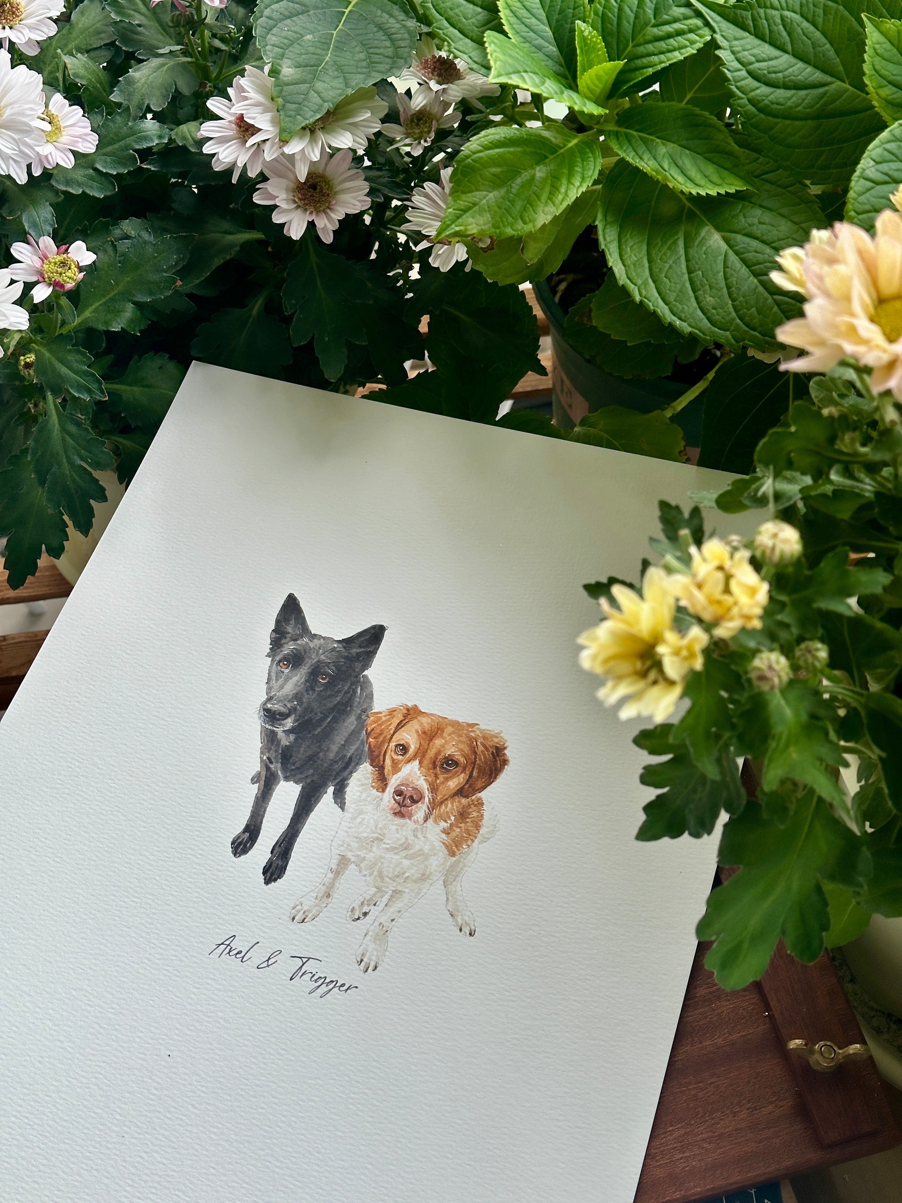 Axel and Trigger together in a custom watercolor portrait