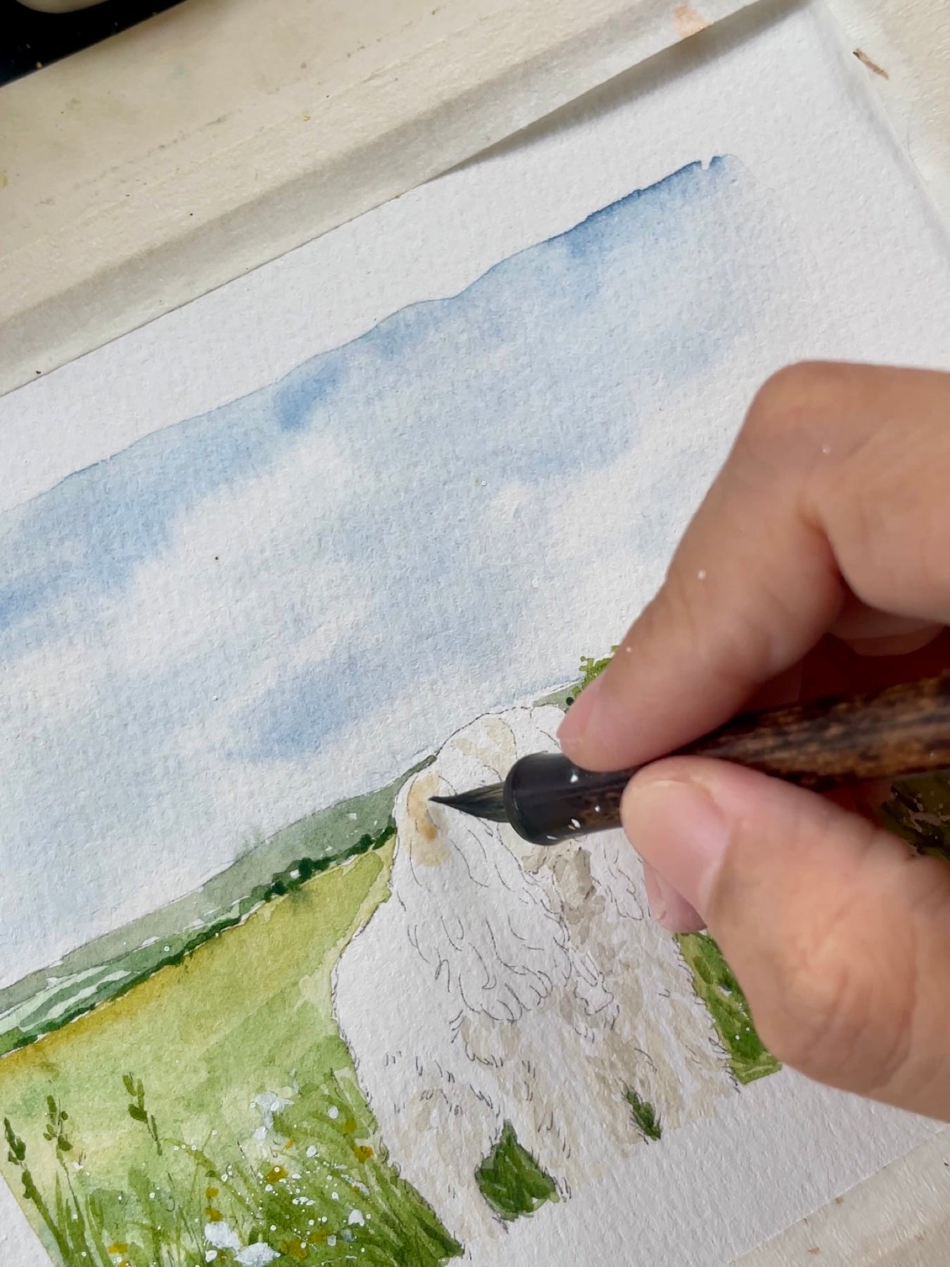 Cavalier dog portrait painted by hand in watercolor