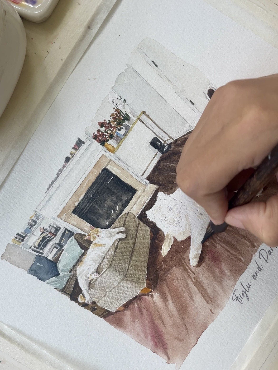 Figlu and Parker home pet portrait in progress
