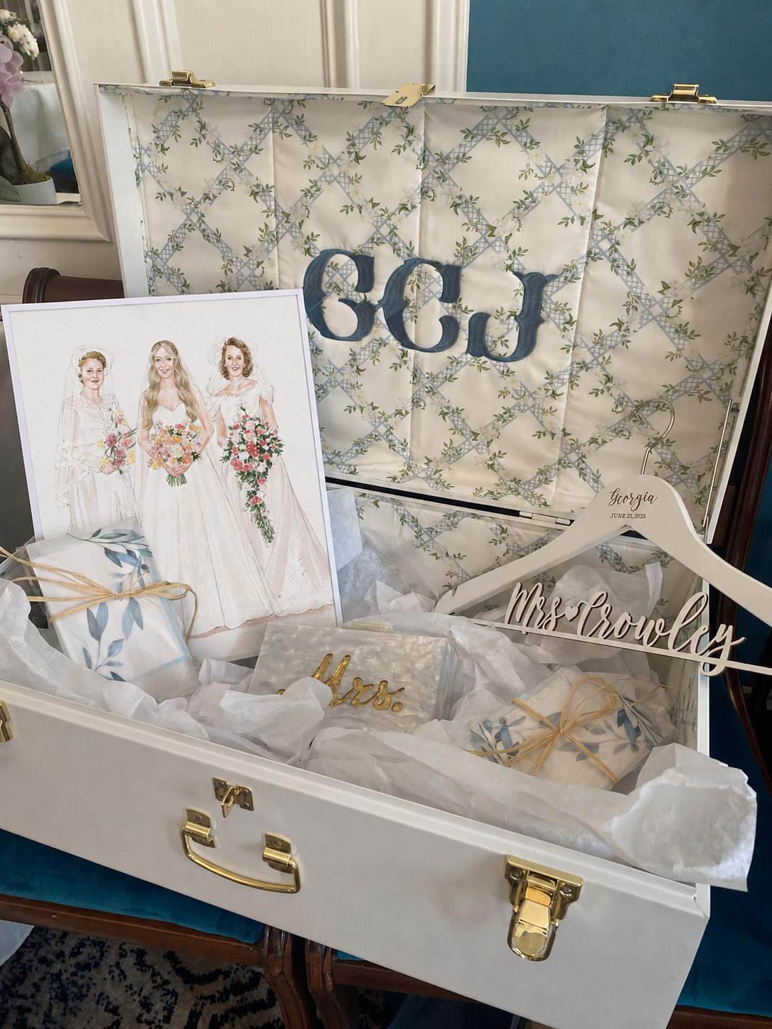 Bridesmaid watercolor portrait gift box