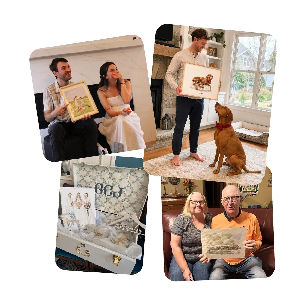 Customer moments with custom hand-painted watercolor portraits