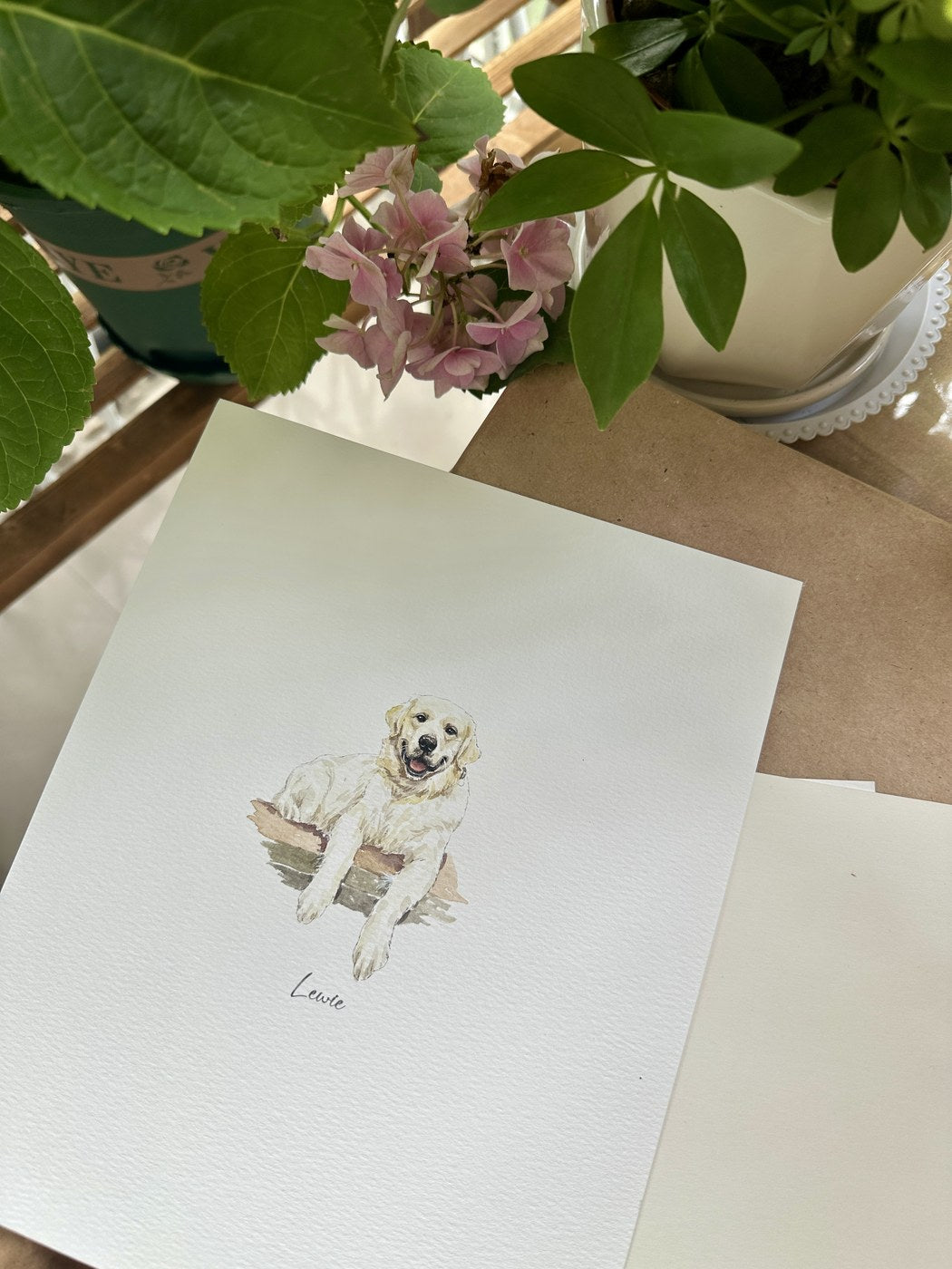 Finished hand-painted dog watercolor portrait on paper